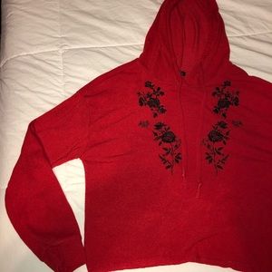 Rose Embroidered Crop Top Hoodie